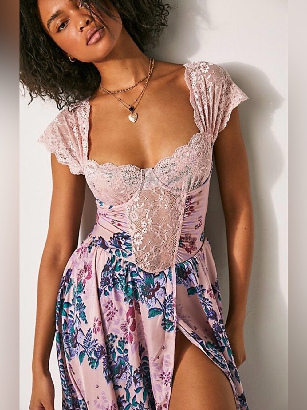 Free People x Intimately FP Bad For You Maxi Bodysuit In Dusty Rose Combo Medium